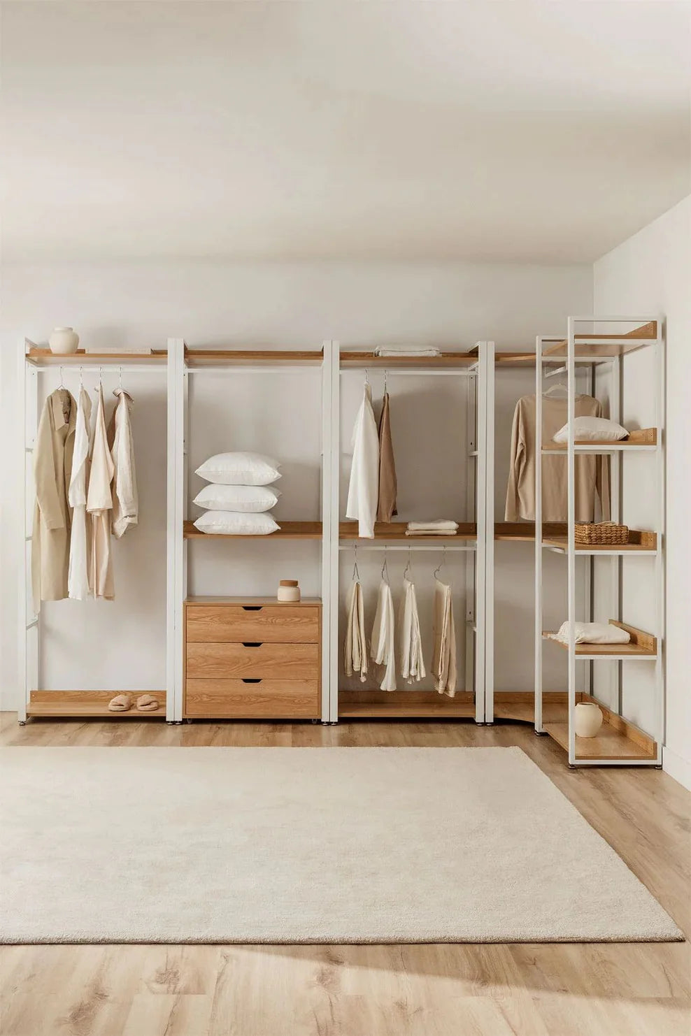 Linea Open Corner Modular Wardrobe 5-Piece in Steel and Wood - Light White