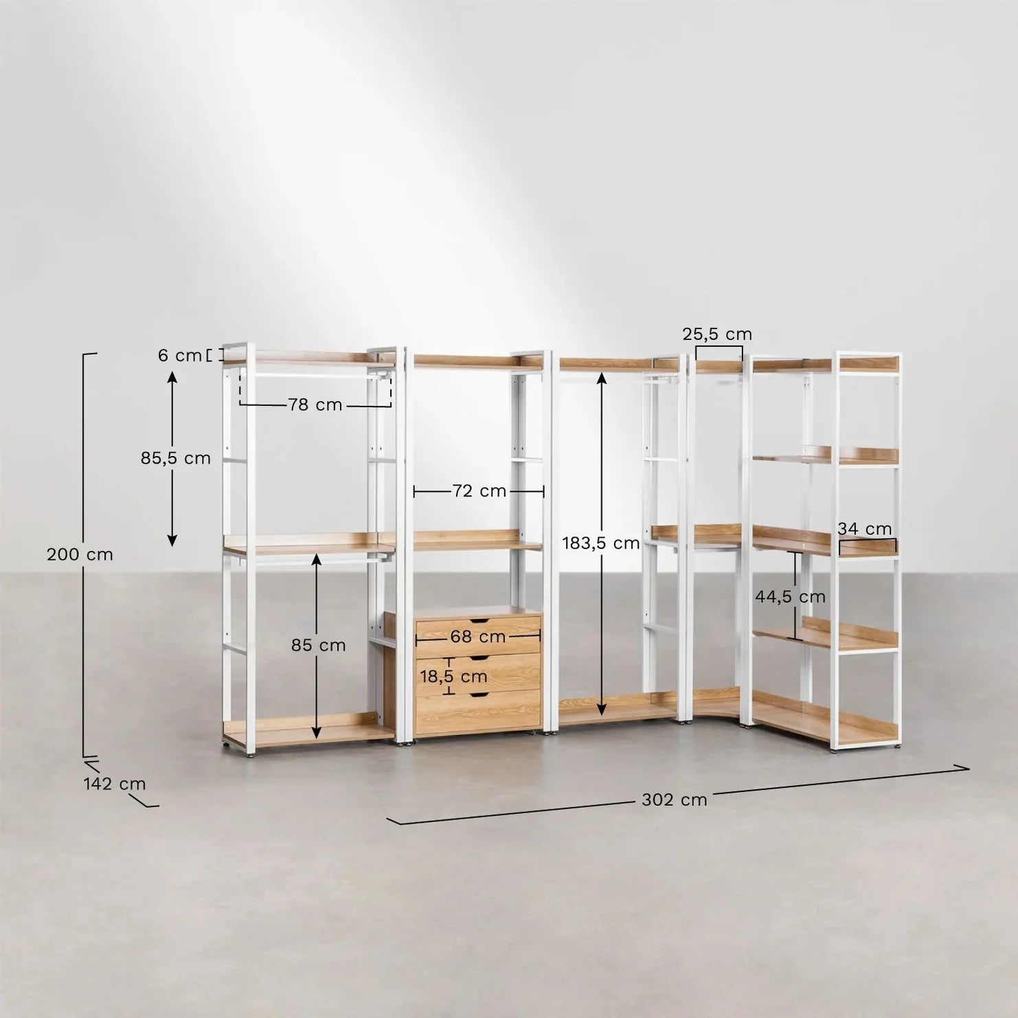 Linea Open Corner Modular Wardrobe 5-Piece in Steel and Wood - Dark Black