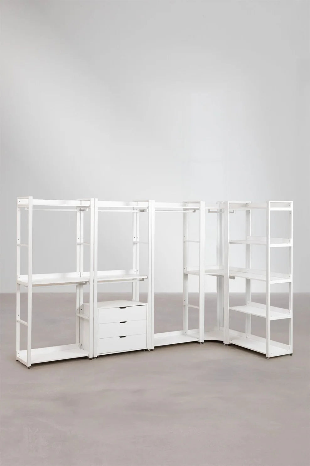 Linea Open Corner Modular Wardrobe 5-Piece in Steel and Wood - Whity