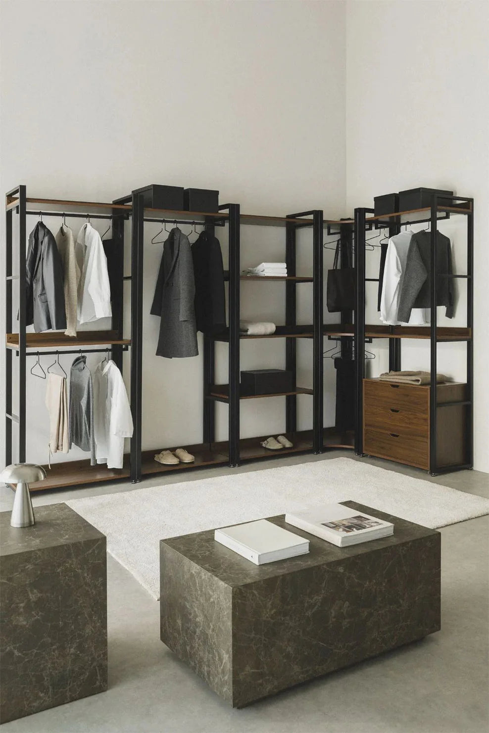 Linea Open Corner Modular Wardrobe 5-Piece in Steel and Wood - Dark Black