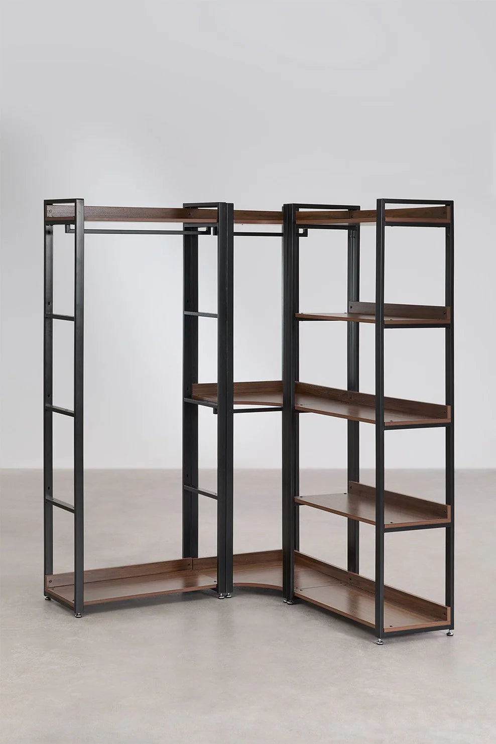 Linea Open Corner Modular Wardrobe 3-Piece with Steel and Wood Clothes Rack - Dark Black