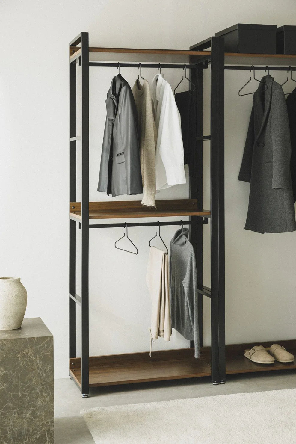 Linea Open Steel and Wood Wardrobe - Dark Black