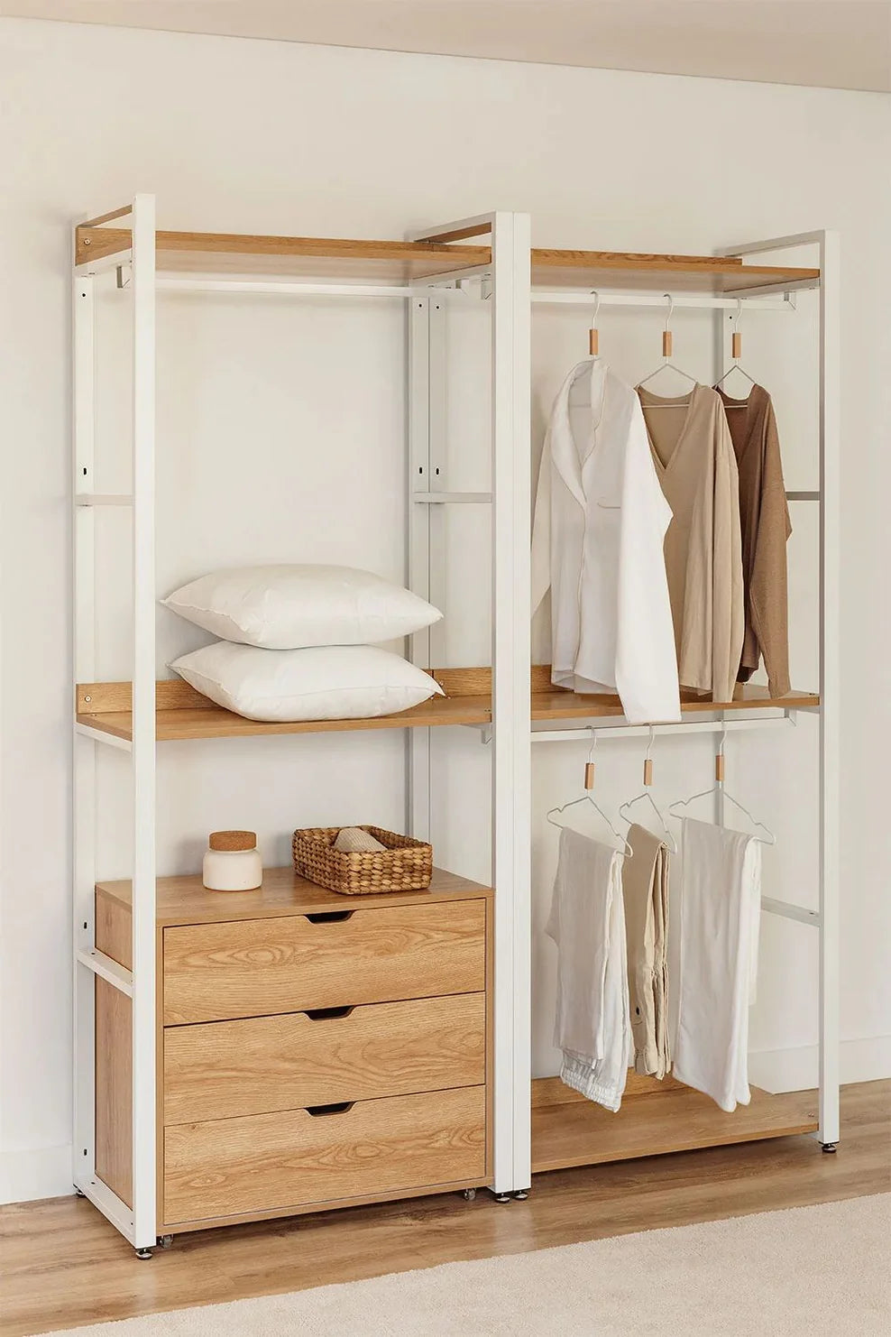 Linea Open Modular Wardrobe 2-Piece with Steel and Wood Drawers - Light White