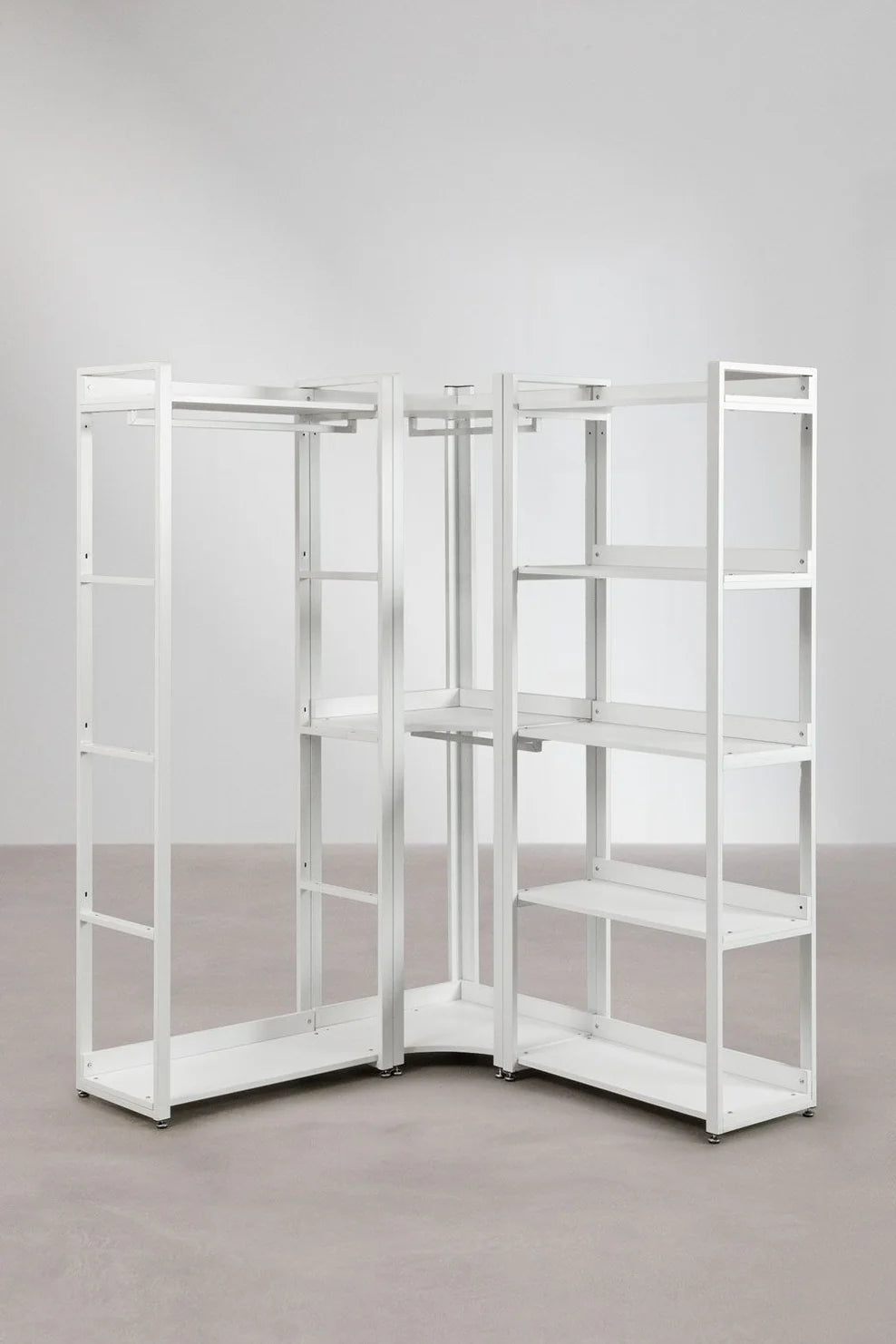 Linea Open Corner Modular Wardrobe 3-Piece with Steel and Wood Clothes Rack - Whity