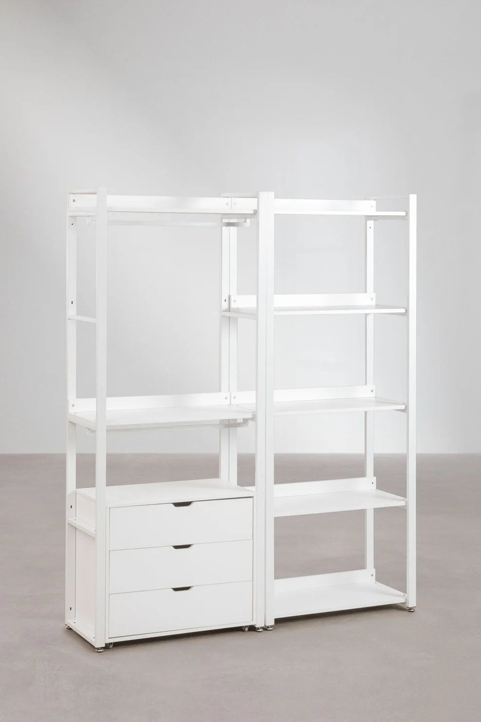 Linea Open Modular Wardrobe 2-Piece with Drawers and Shelving in Steel and Wood - Whity