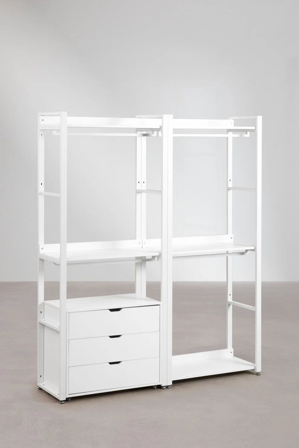 Linea Open Modular Wardrobe 2-Piece with Steel and Wood Drawers - Whity