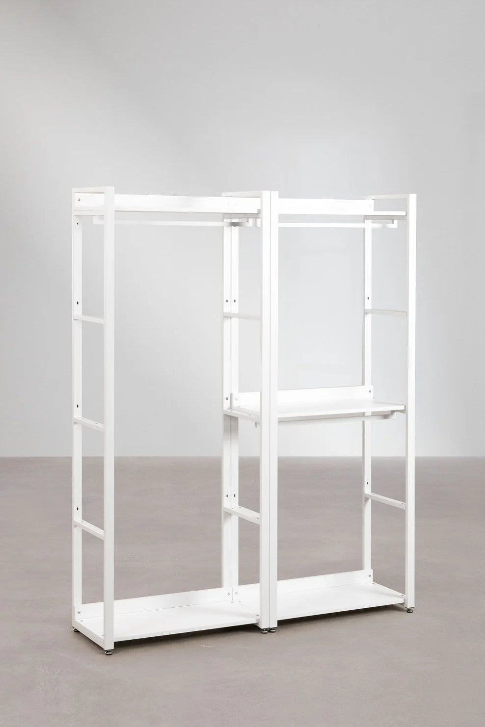 Linea Open Modular Wardrobe 2-Piece with Steel and Wood Rack - Whity