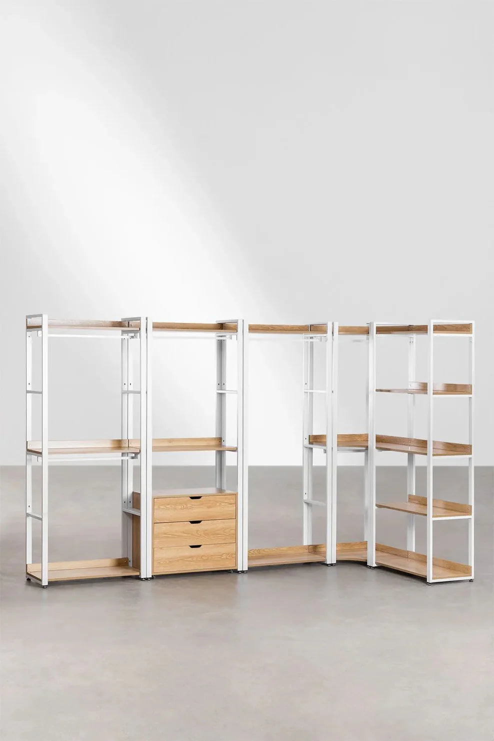 Linea Open Corner Modular Wardrobe 5-Piece in Steel and Wood - Light White