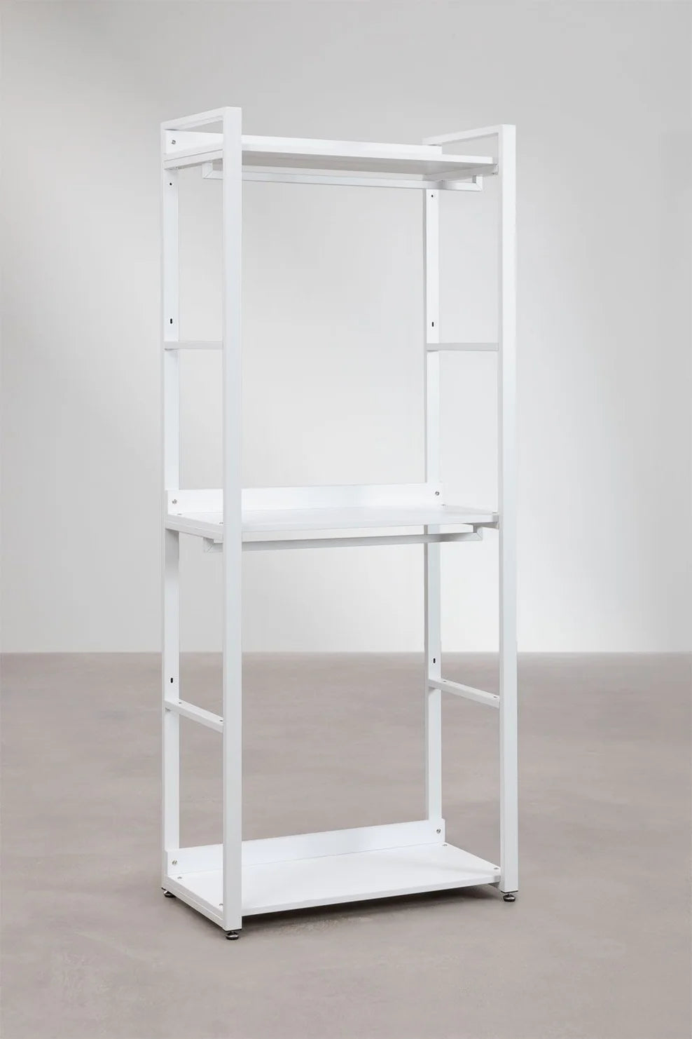 Linea Open Corner Modular Wardrobe with 4 Pieces in Steel and Wood - Whity