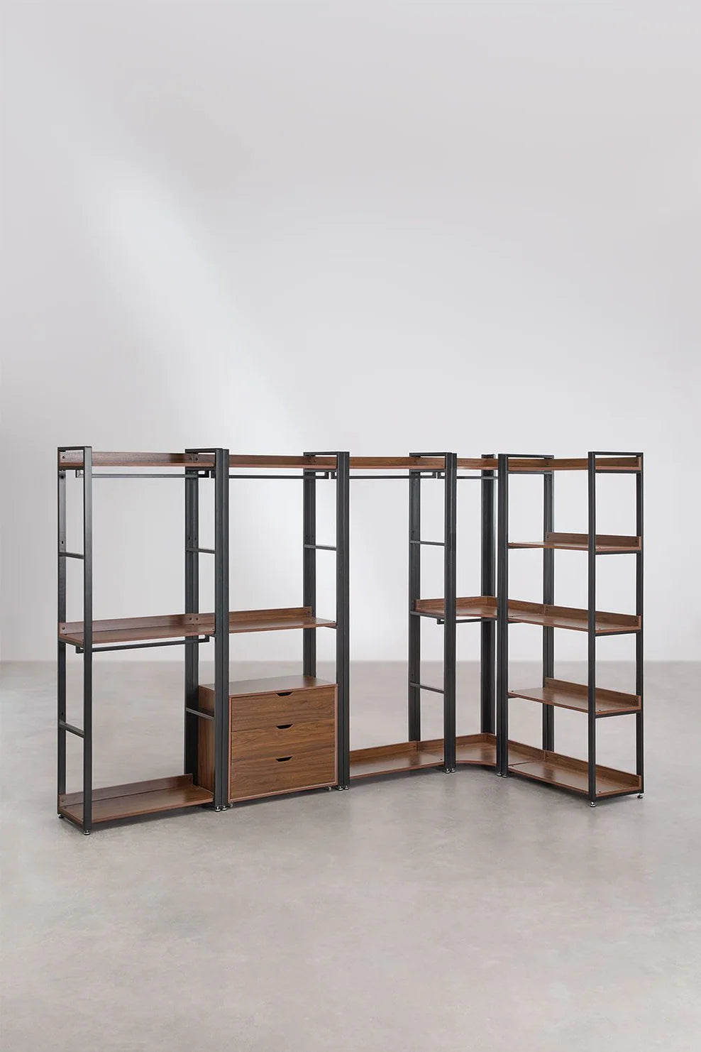 Linea Open Corner Modular Wardrobe 5-Piece in Steel and Wood - Dark Black