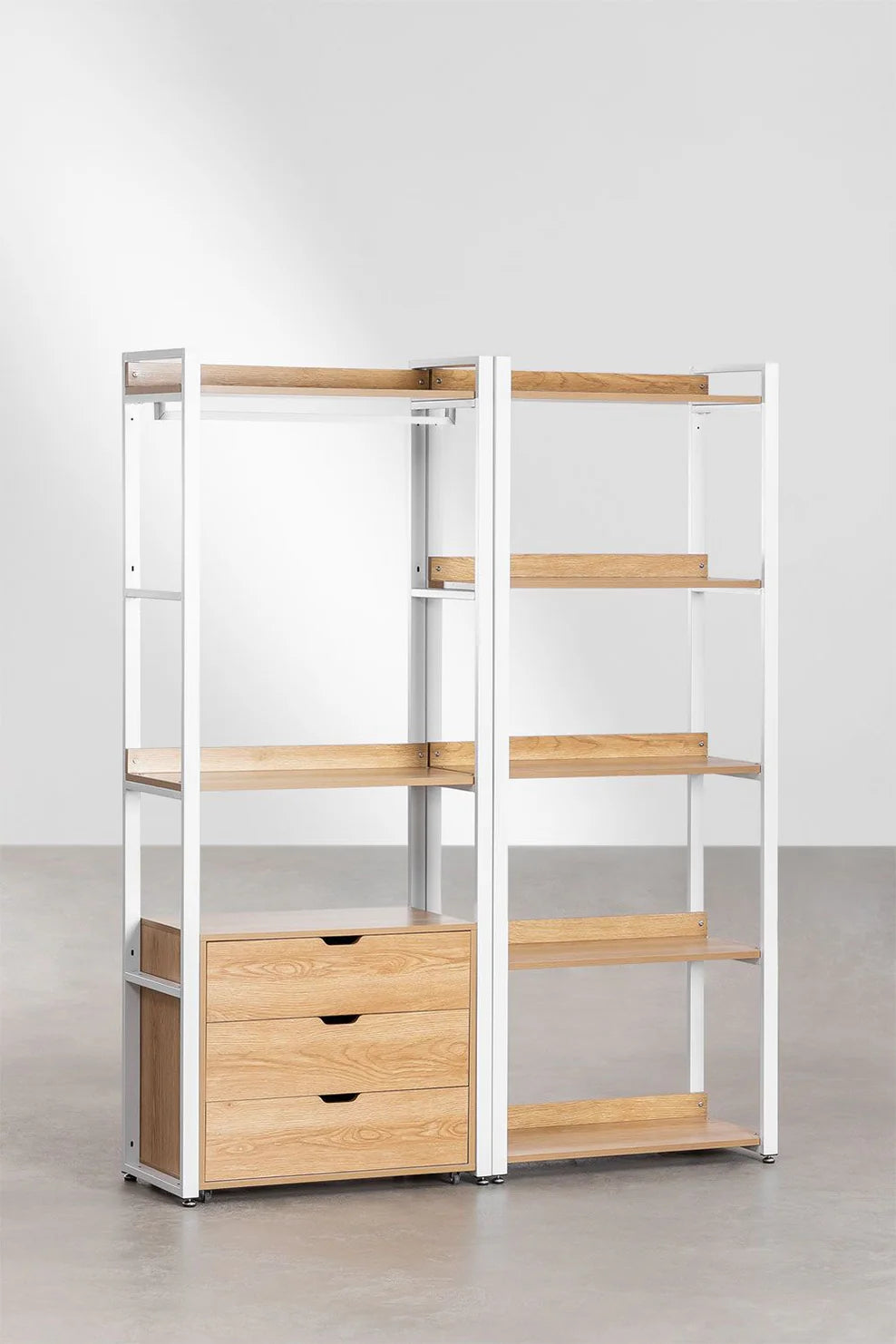 Linea Open Modular Wardrobe 2-Piece with Drawers and Shelving in Steel and Wood - Light White