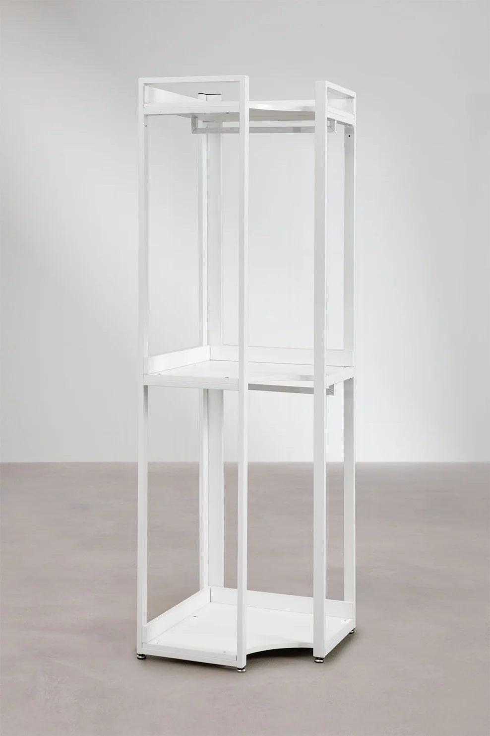Linea Open Corner Modular Wardrobe 3-Piece with Steel and Wood Clothes Rack - Whity
