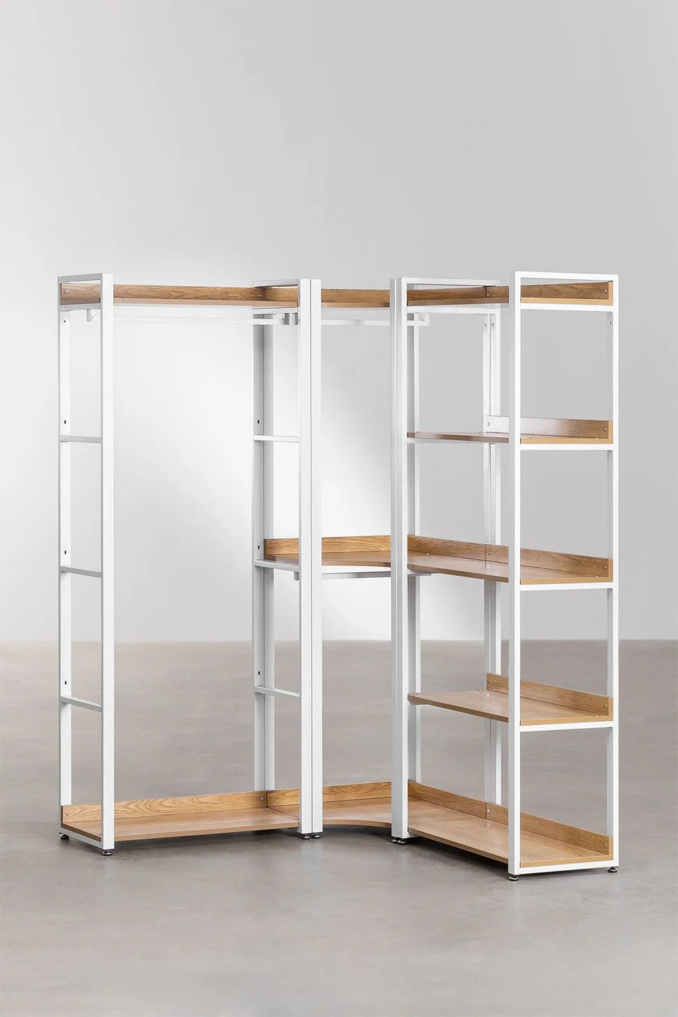 Linea Open Corner Modular Wardrobe 3-Piece with Steel and Wood Clothes Rack - Light White