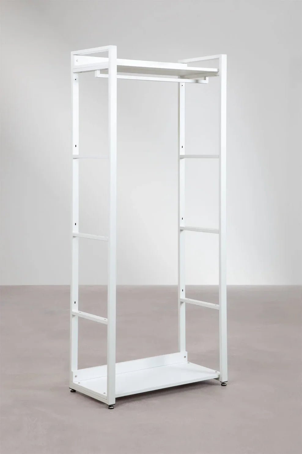 Linea Open Modular Wardrobe with 3 Pieces and Drawers in Steel and Wood - Whity