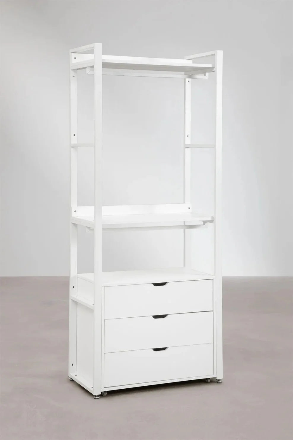 Linea Open Wardrobe with Steel and Wood Drawers - Whity