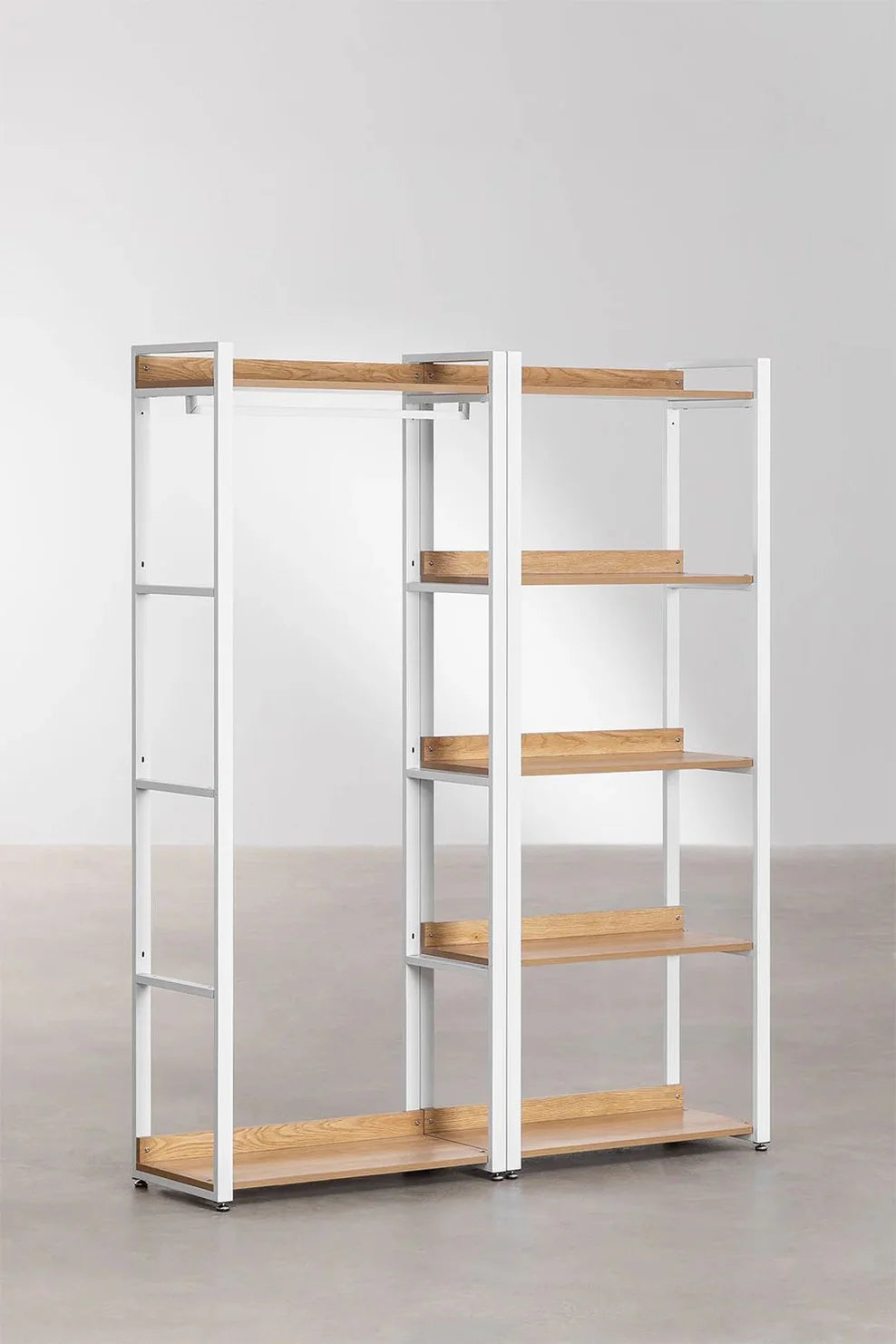 Linea Open Modular Wardrobe 2-Piece with Clothes Rack and Shelf in Steel and Wood - Light White
