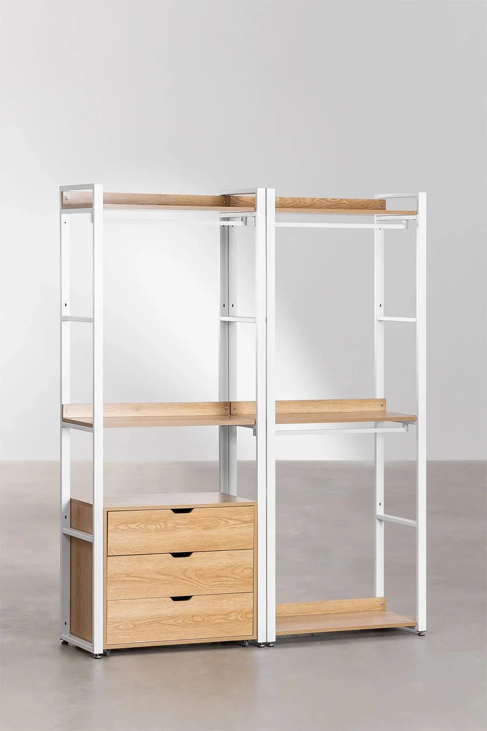 Linea Open Modular Wardrobe 2-Piece with Steel and Wood Drawers - Light White