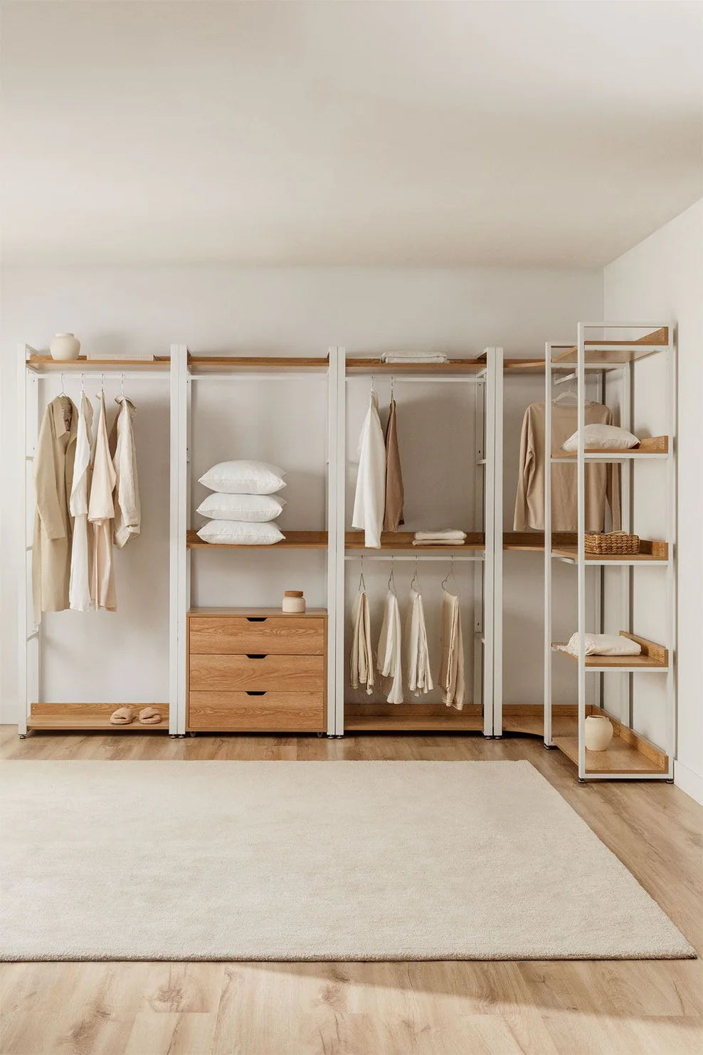 Linea Open Modular Wardrobe 2-Piece with Steel and Wood Rack - Light White