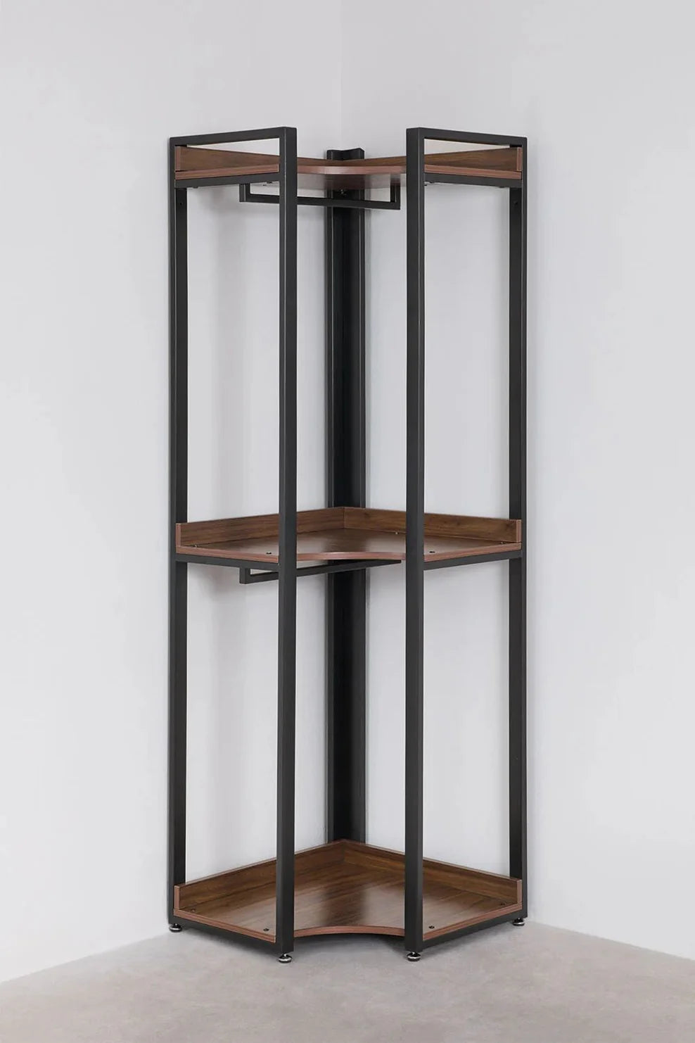 Linea Open Corner Wardrobe in Steel and Wood - Dark Black