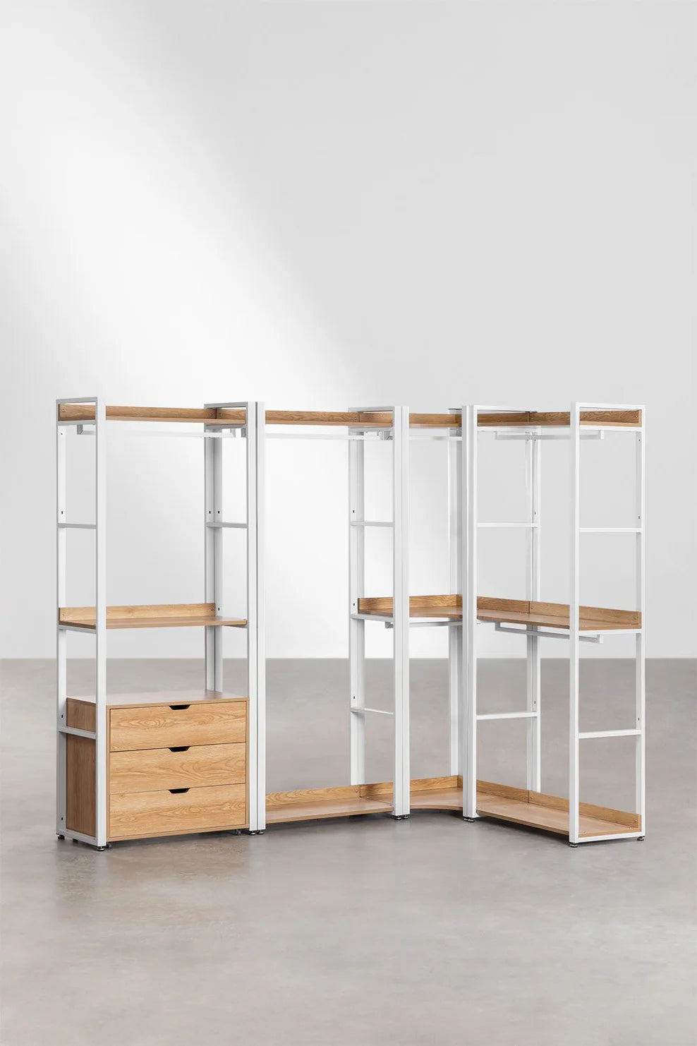 Linea Open Corner Modular Wardrobe with 4 Pieces in Steel and Wood - Light White