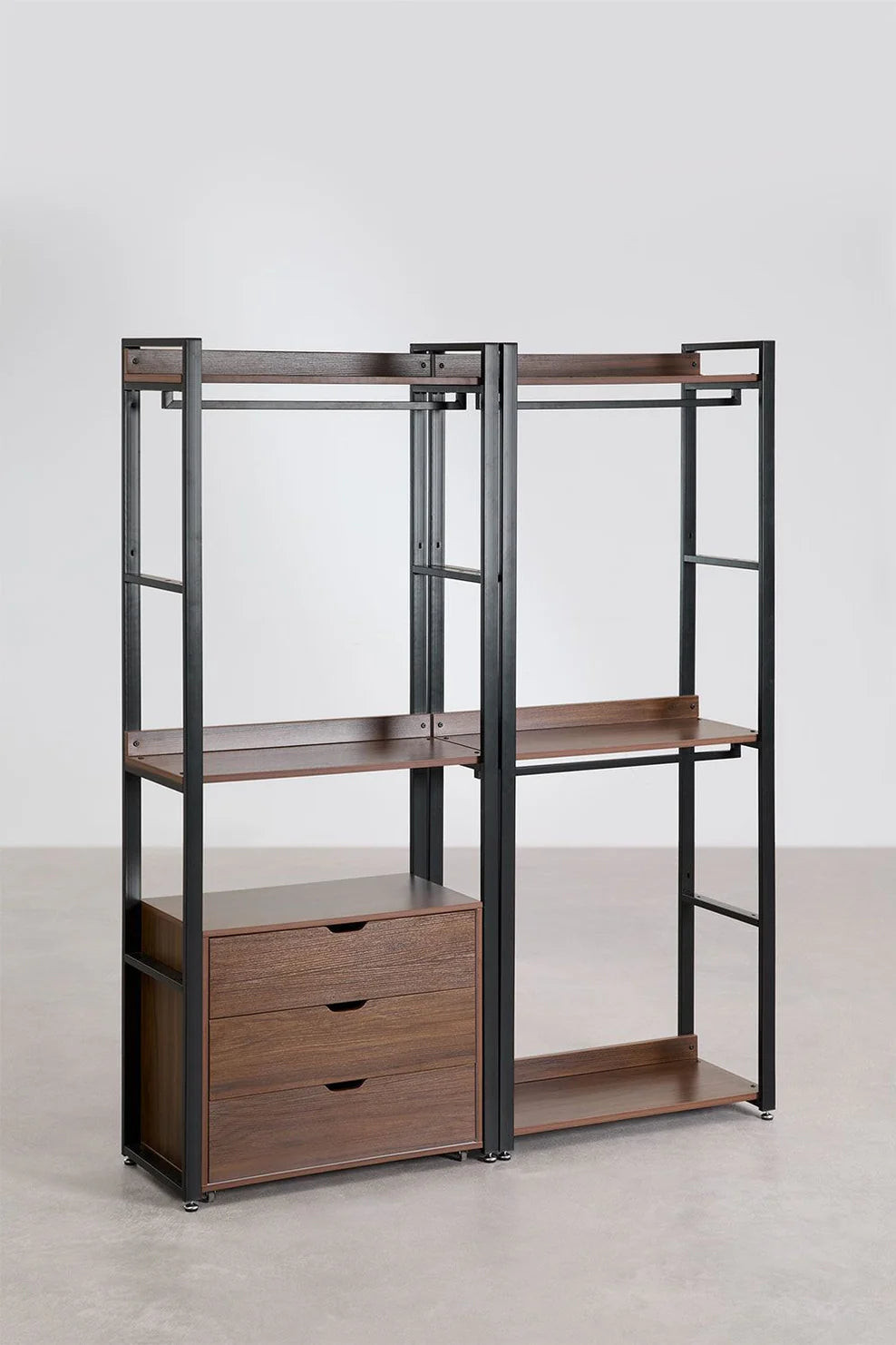 Linea Open Modular Wardrobe 2-Piece with Steel and Wood Drawers - Dark Black