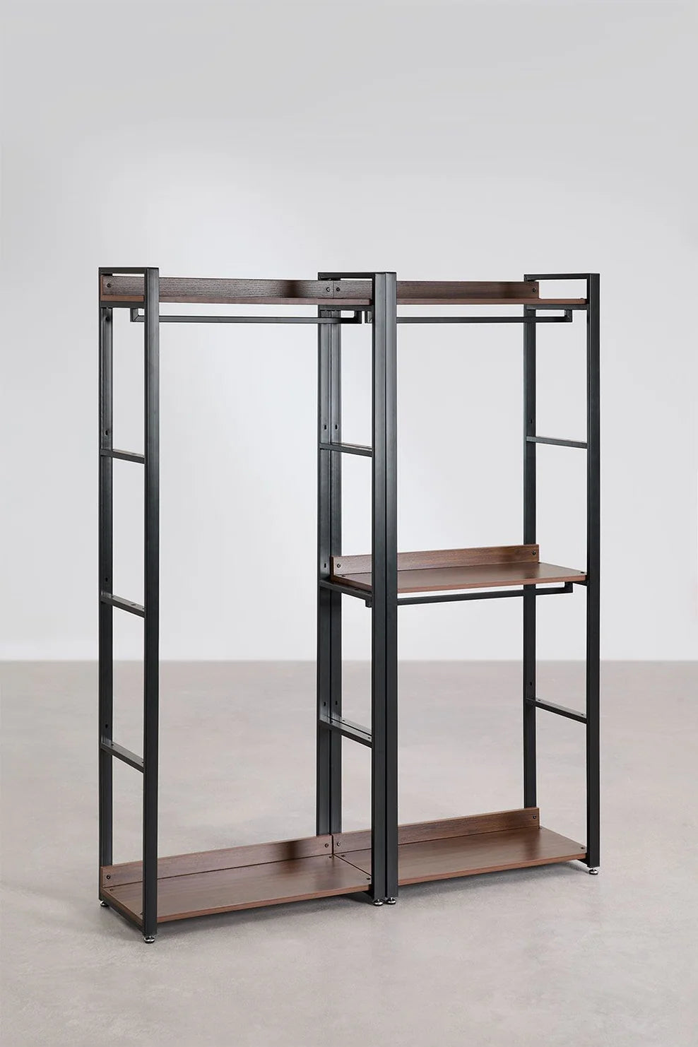 Linea Open Modular Wardrobe 2-Piece with Steel and Wood Rack - Dark Black