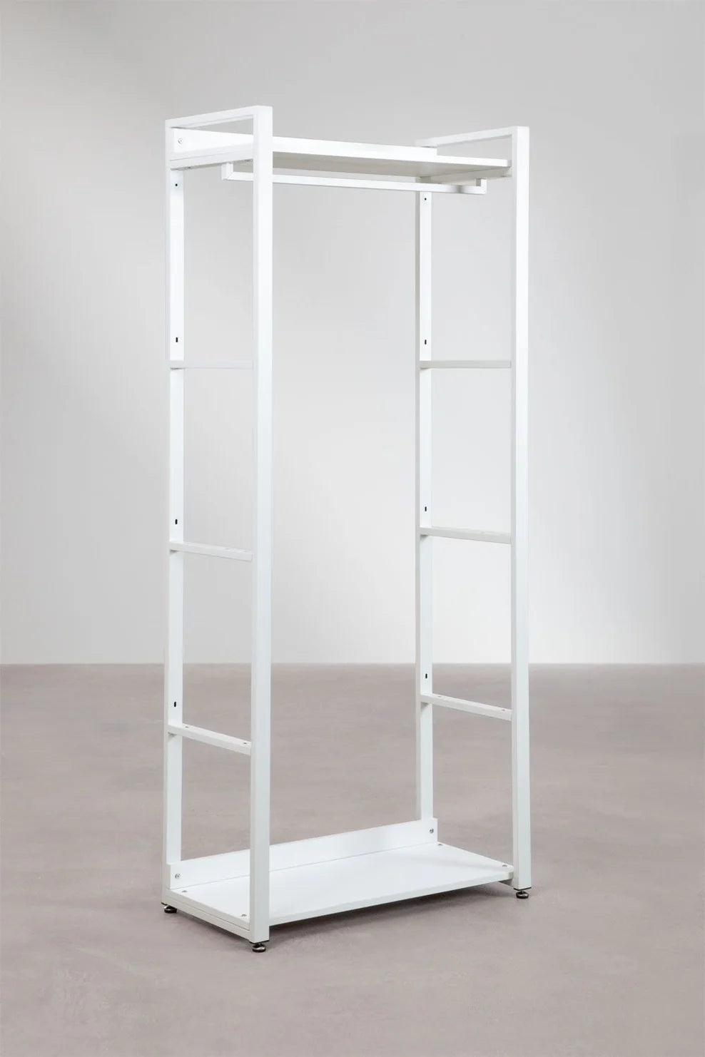 Linea Open Corner Modular Wardrobe 3-Piece with Steel and Wood Clothes Rack - Whity