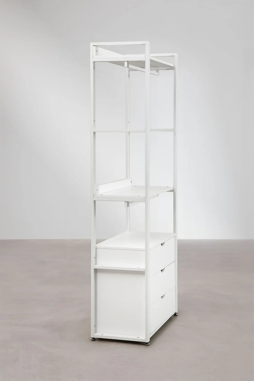 Linea Open Wardrobe with Steel and Wood Drawers - Whity