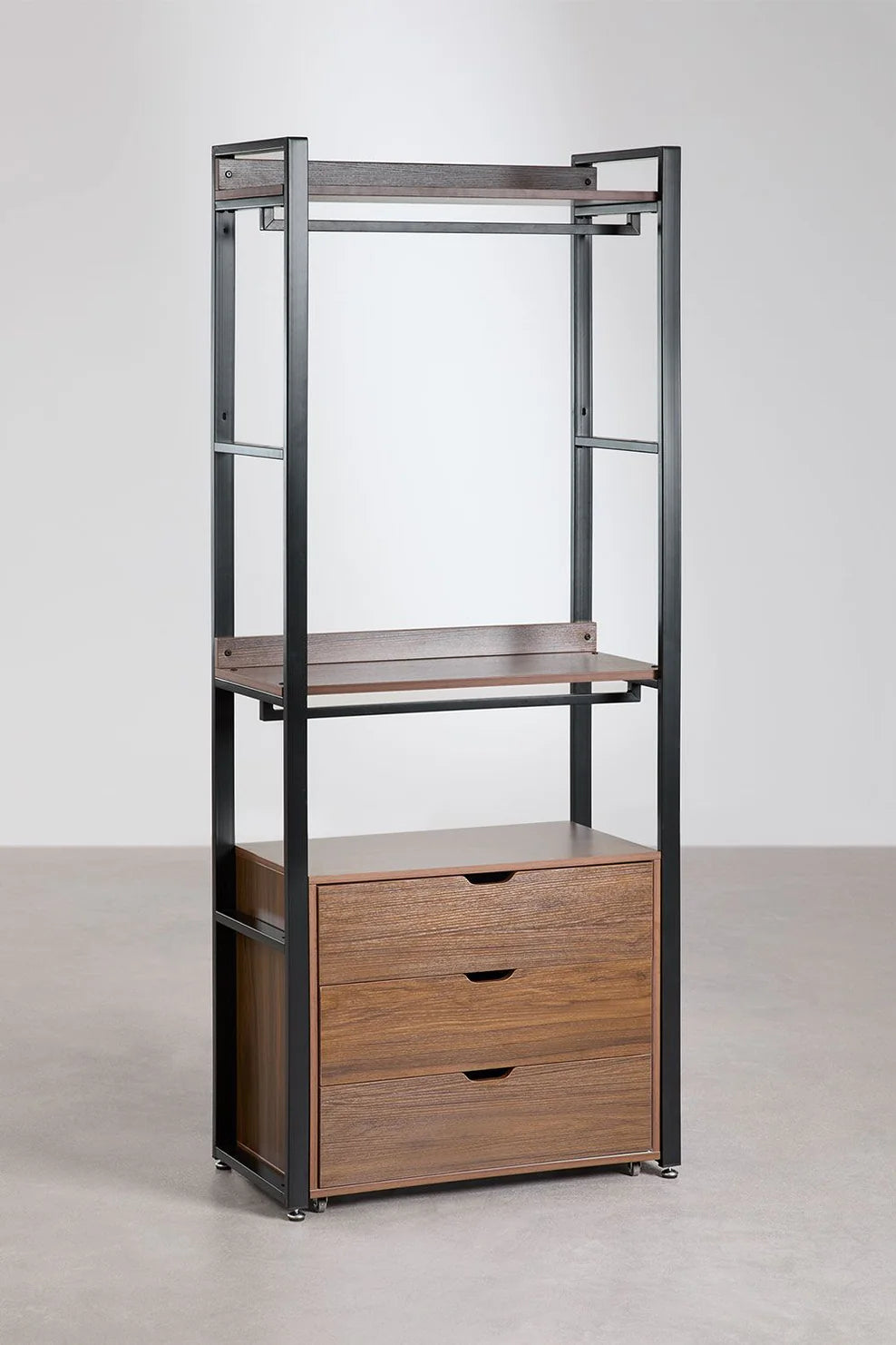 Linea Open Modular Wardrobe 2-Piece with Steel and Wood Drawers - Dark Black