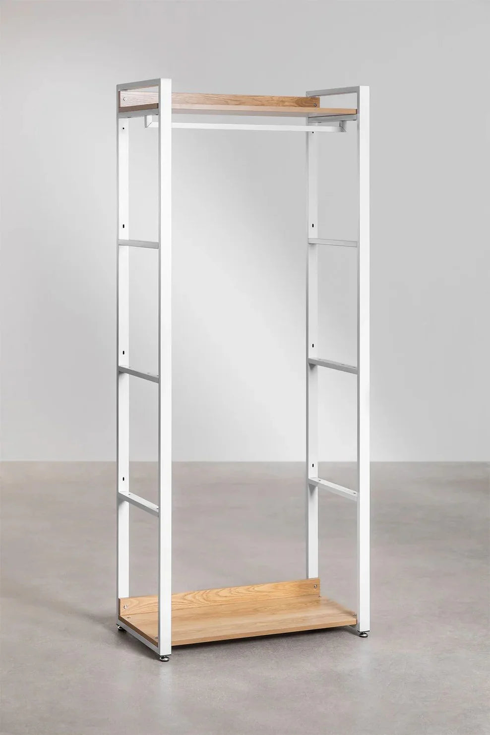 Linea Open Corner Modular Wardrobe 3-Piece with Steel and Wood Clothes Rack - Light White