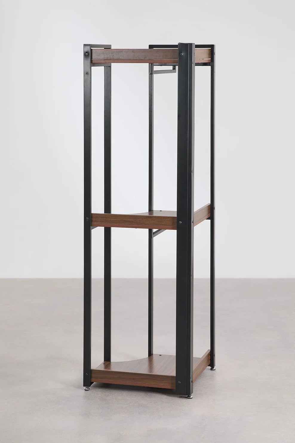Linea Open Corner Modular Wardrobe with 3 Pieces and Drawers in Steel and Wood - Dark Black