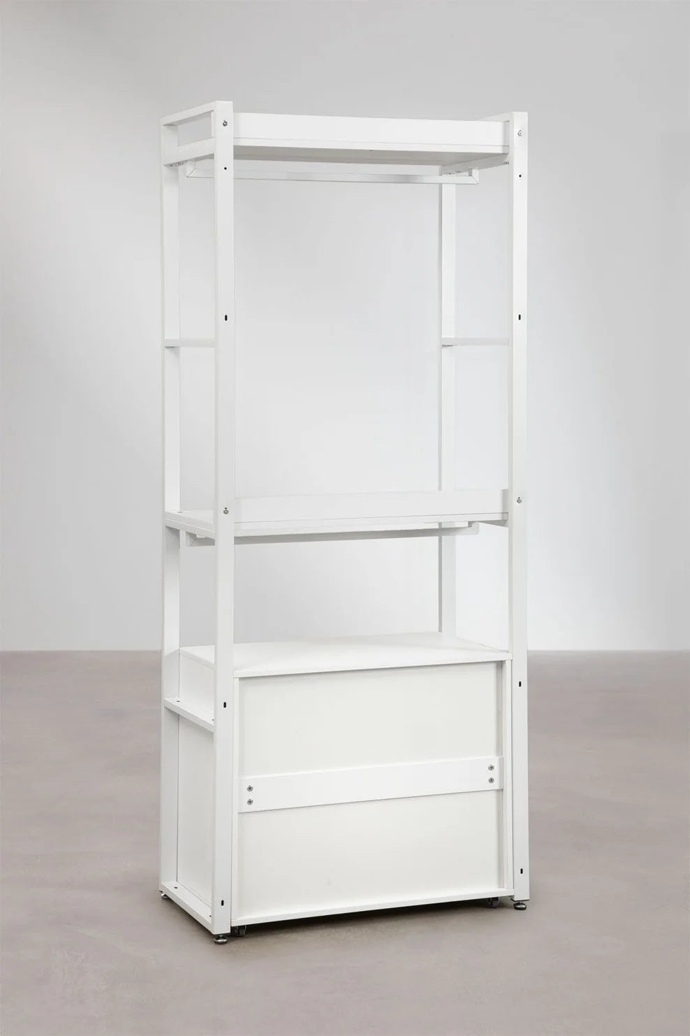 Linea Open Wardrobe with Steel and Wood Drawers - Whity