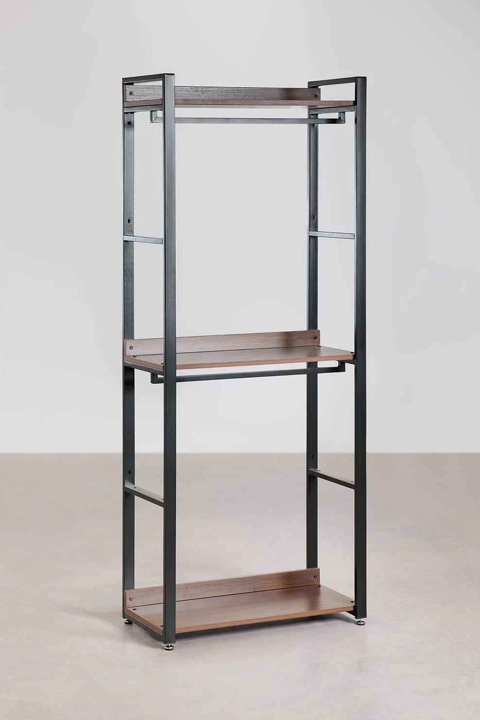 Linea Open Modular Wardrobe 2-Piece with Steel and Wood Drawers - Dark Black