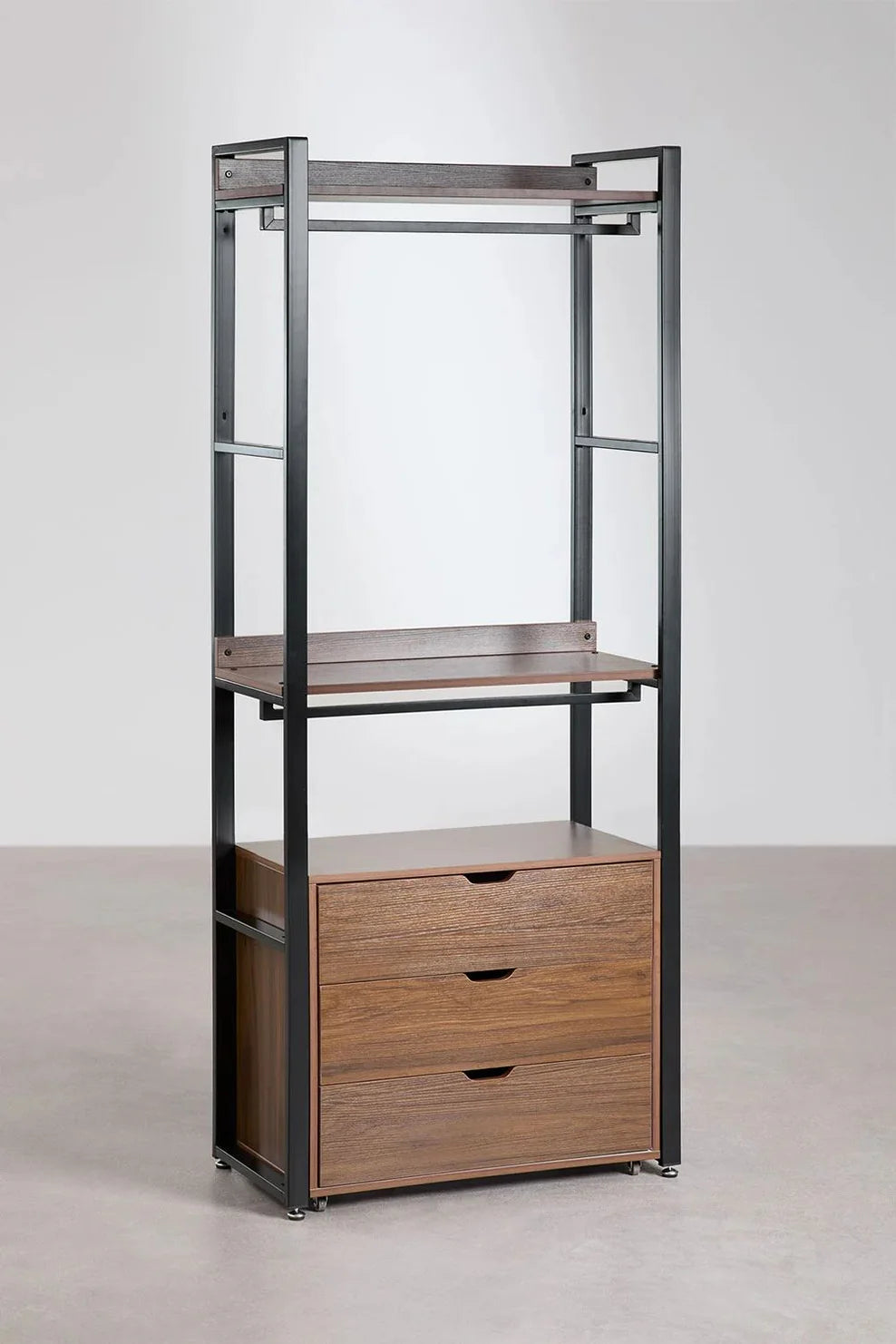 Linea Open Corner Modular Wardrobe 5-Piece in Steel and Wood - Dark Black