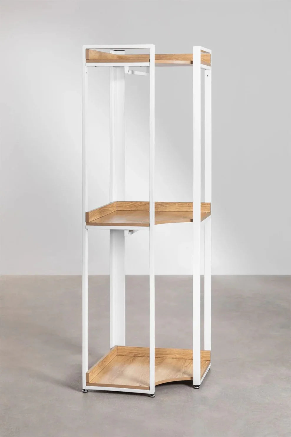 Linea Open Corner Modular Wardrobe 3-Piece with Steel and Wood Clothes Rack - Light White