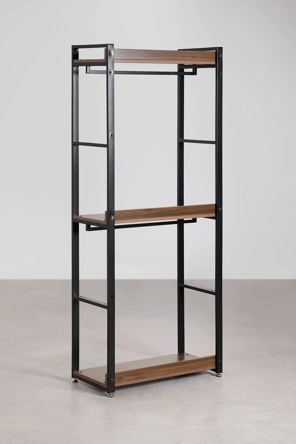 Linea Open Steel and Wood Wardrobe - Dark Black