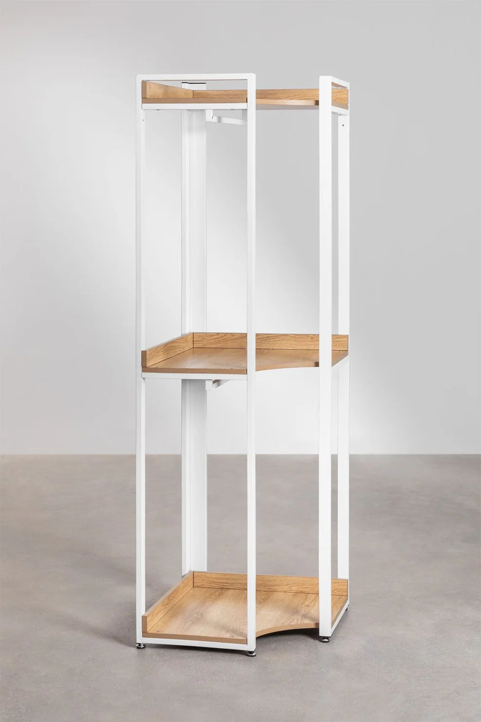 Linea Open Corner Modular Wardrobe with 3 Pieces and Drawers in Steel and Wood - Light White