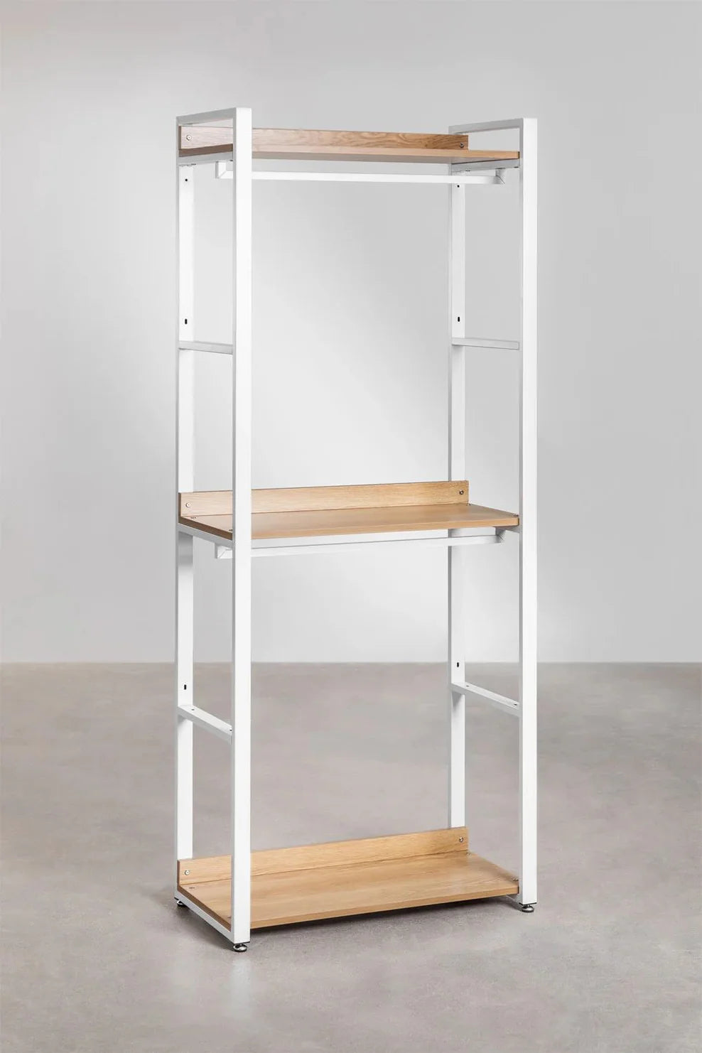 Linea Open Modular Wardrobe 2-Piece with Steel and Wood Rack - Light White