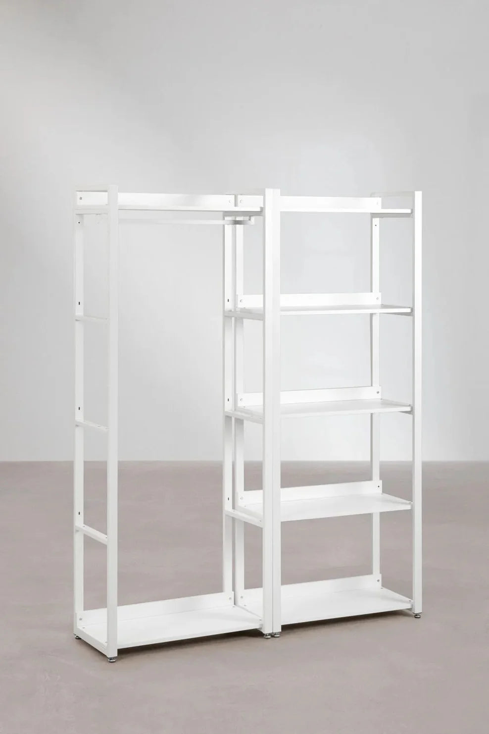 Linea Open Modular Wardrobe 2-Piece with Clothes Rack and Shelf in Steel and Wood - Whity