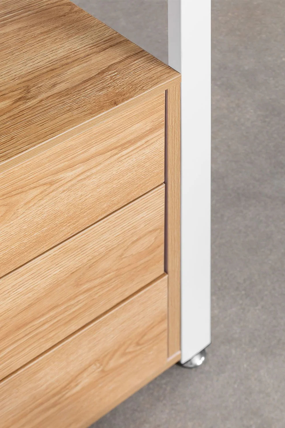 Linea Open Wardrobe with Steel and Wood Drawers - Light White