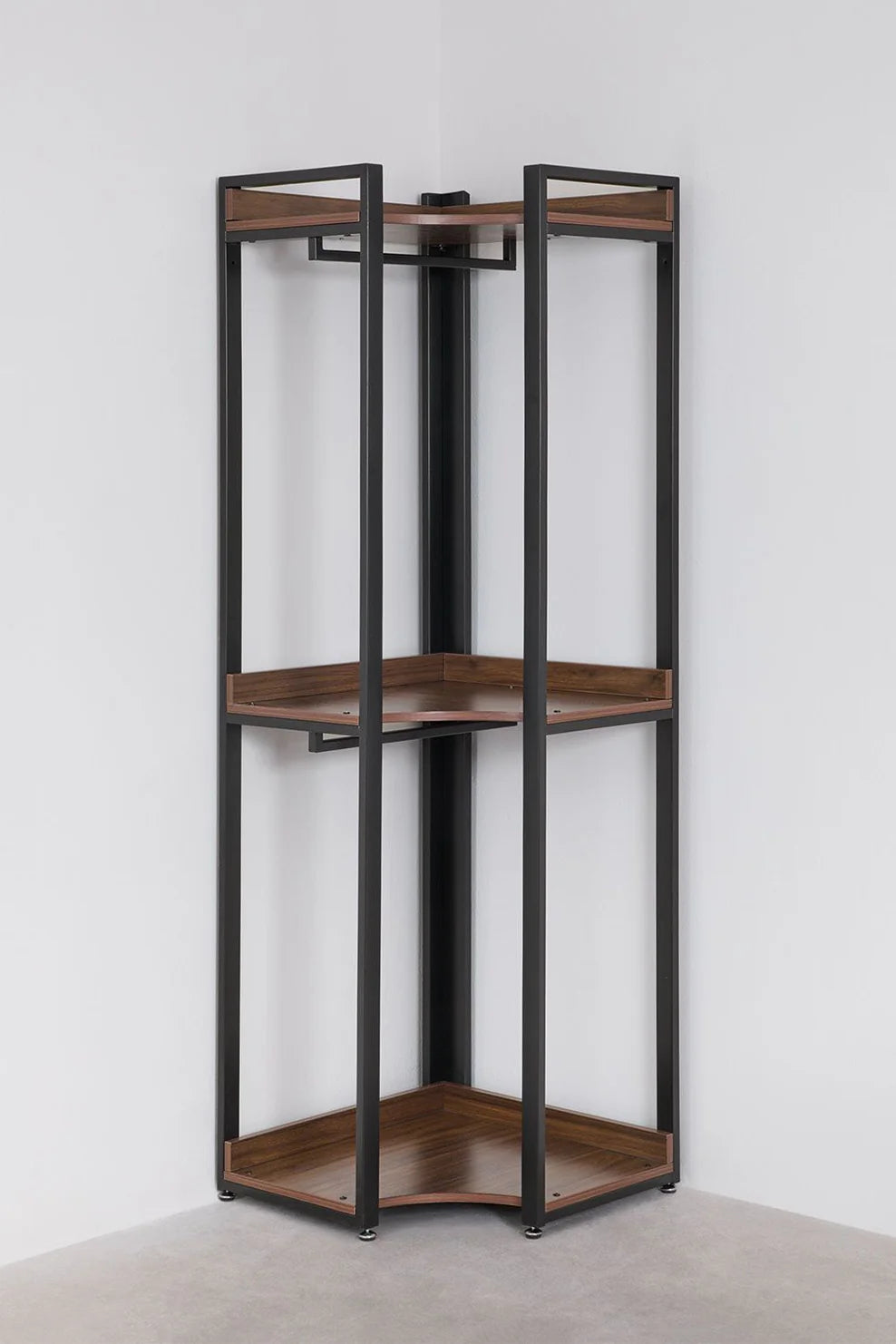 Linea Open Corner Modular Wardrobe 3-Piece with Steel and Wood Clothes Rack - Dark Black