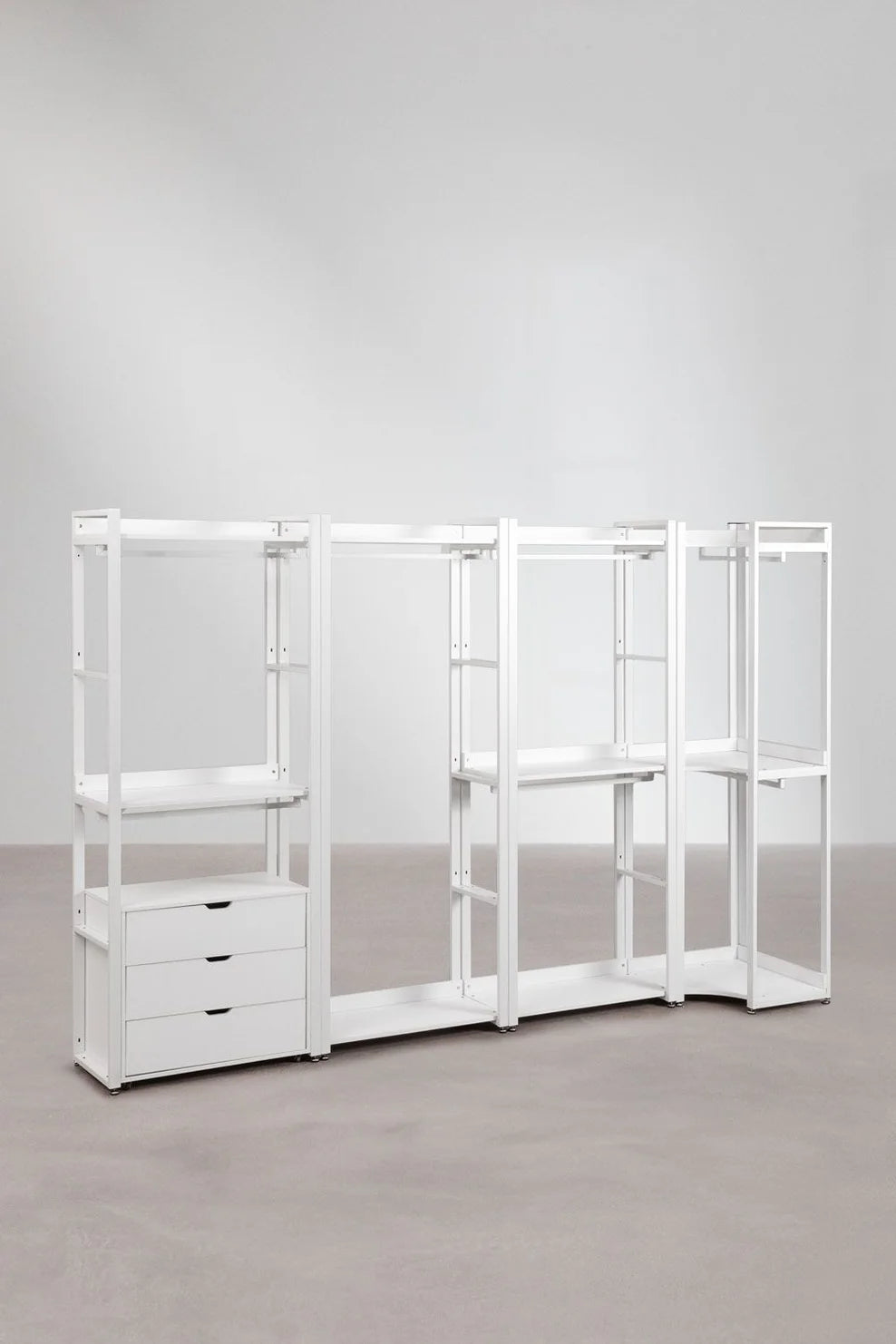 Linea Open Corner Modular Wardrobe with 4 Pieces in Steel and Wood - Dark Black