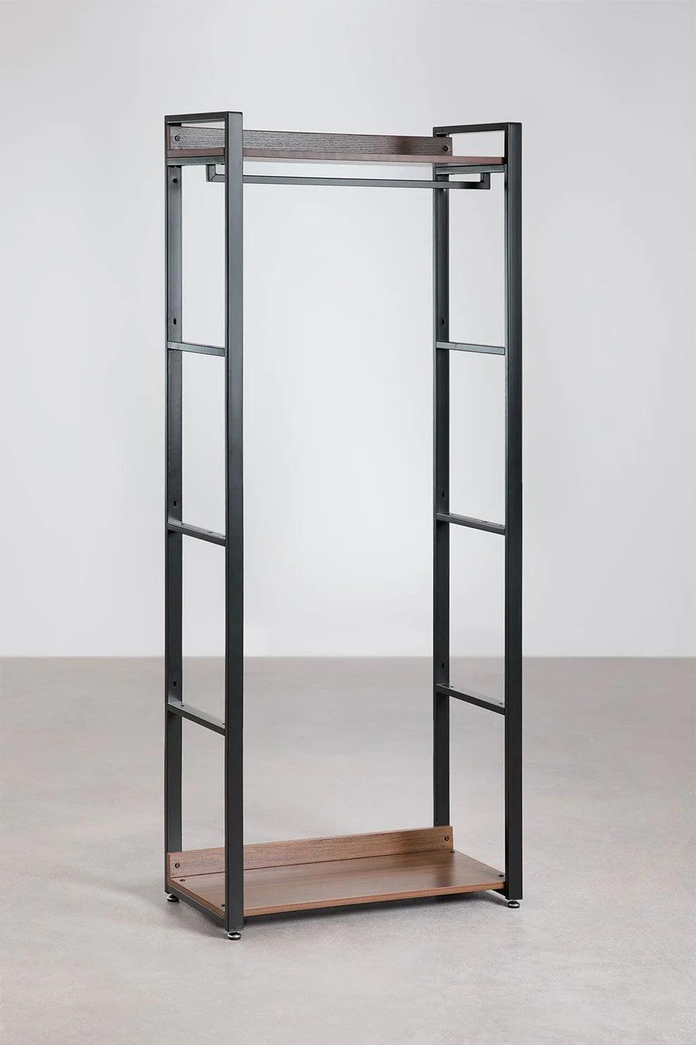 Linea Open Corner Modular Wardrobe 3-Piece with Steel and Wood Clothes Rack - Dark Black