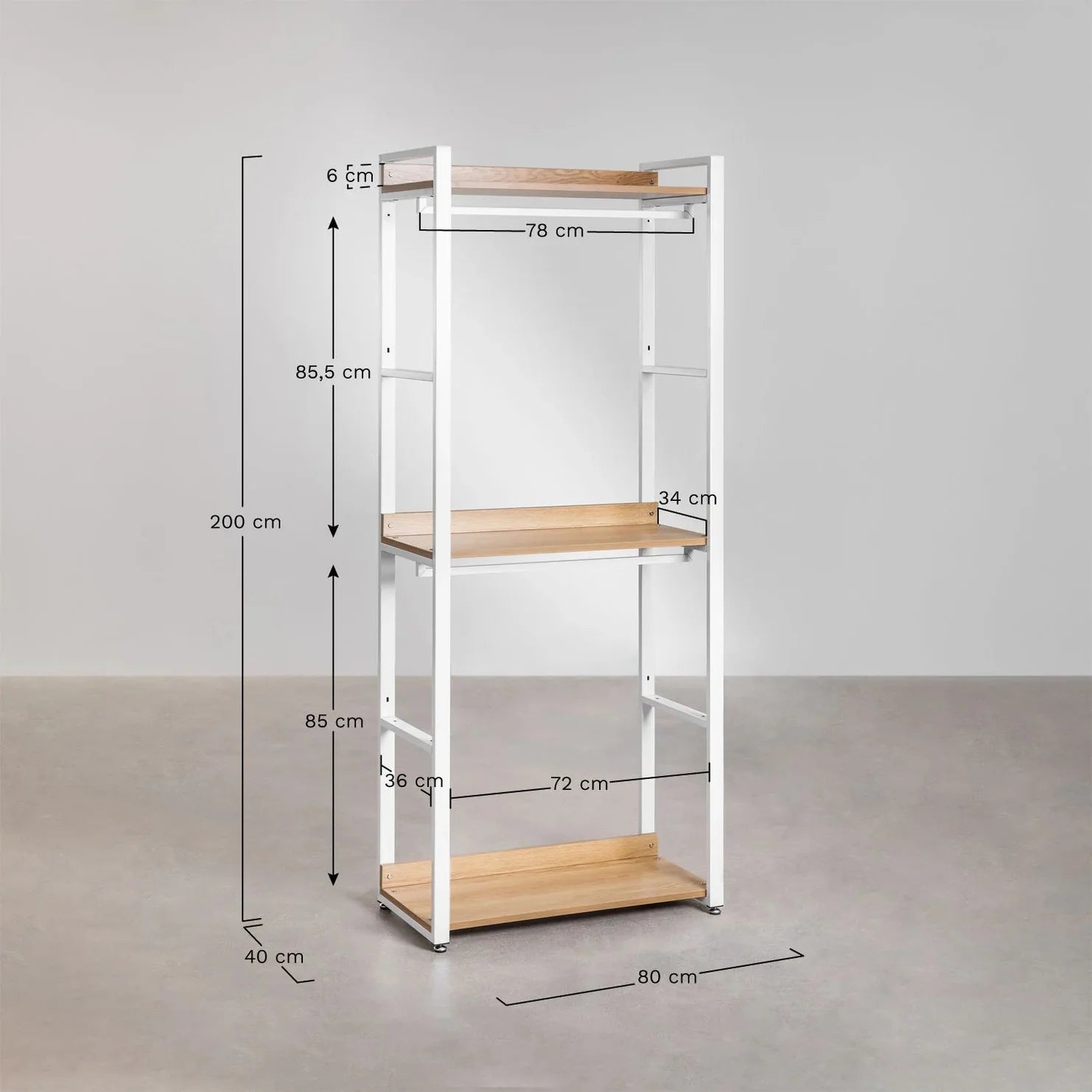 Linea Open Steel and Wood Wardrobe - Light White