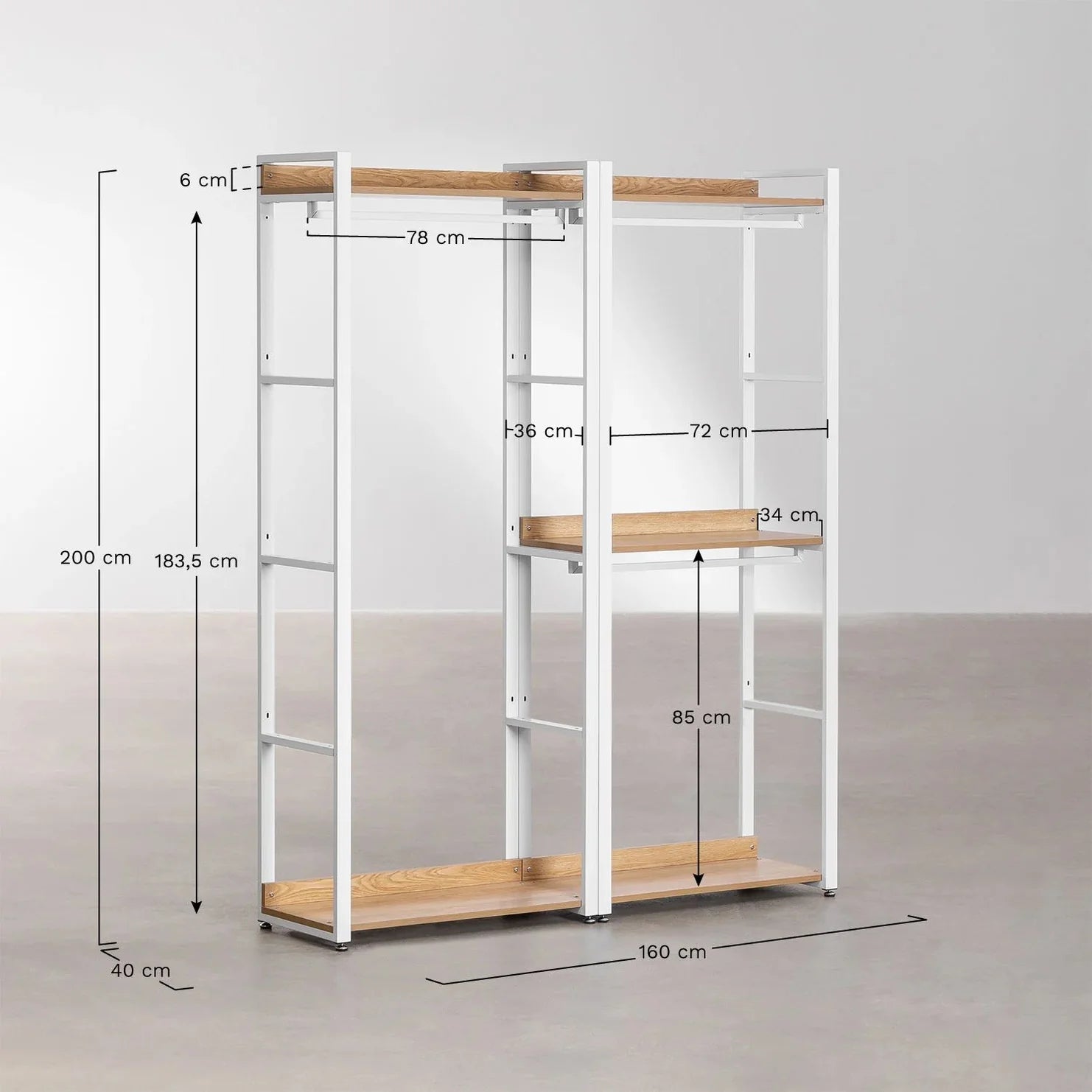 Linea Open Modular Wardrobe 2-Piece with Steel and Wood Rack - Light White